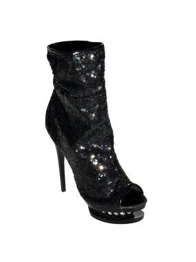 Pleaser Ruched Mid Calf 6" Heel PF Black RS Sequined Boot Rhinestone Women's 11